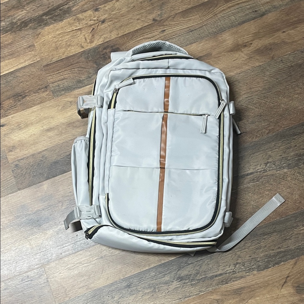 Women's Light Gray Backpack with Brown Accent - Stylish Everyday Pack
